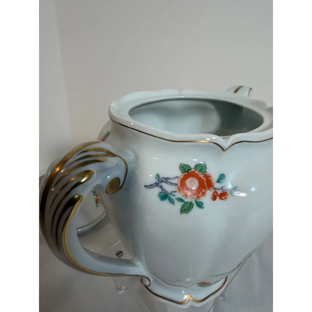 Royale Limoges France Orange-Tree Porcelain Teapot Towle Floral Gold Trim 8in